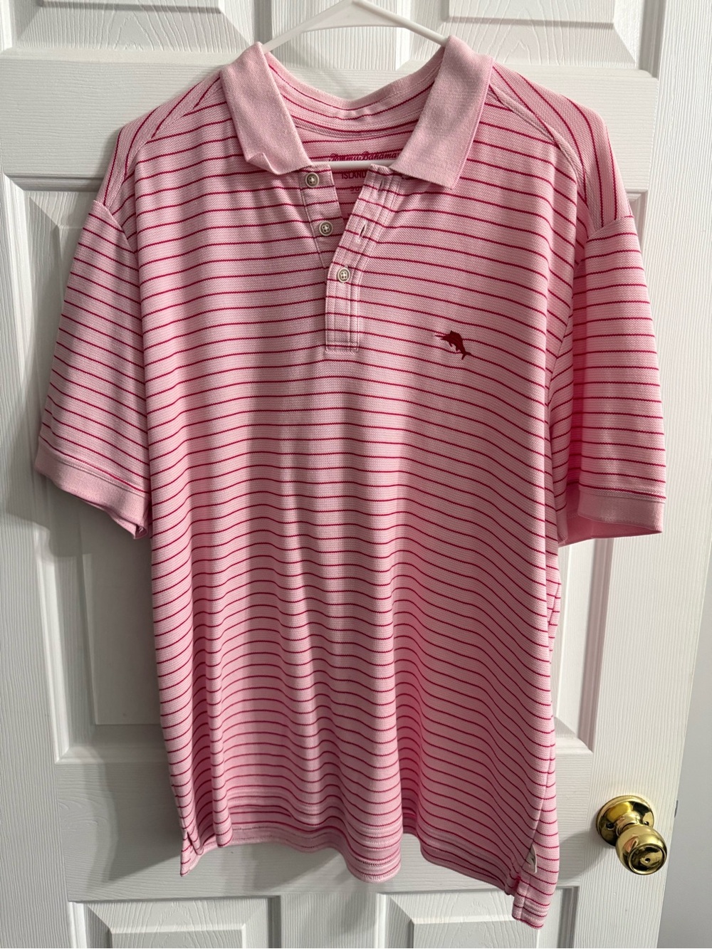 Tommy Bahama Pink & Red Striped Polo